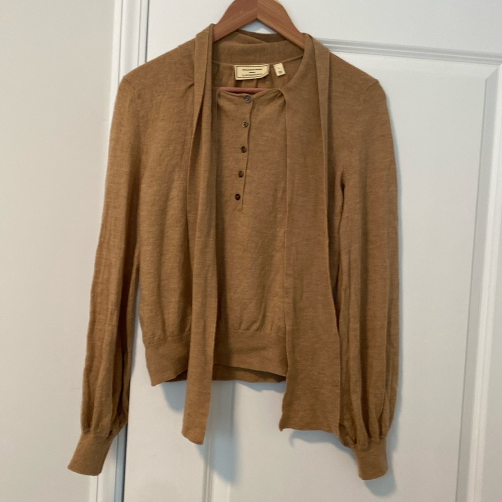 Camel Light-Knit Sweater with Neck Ties